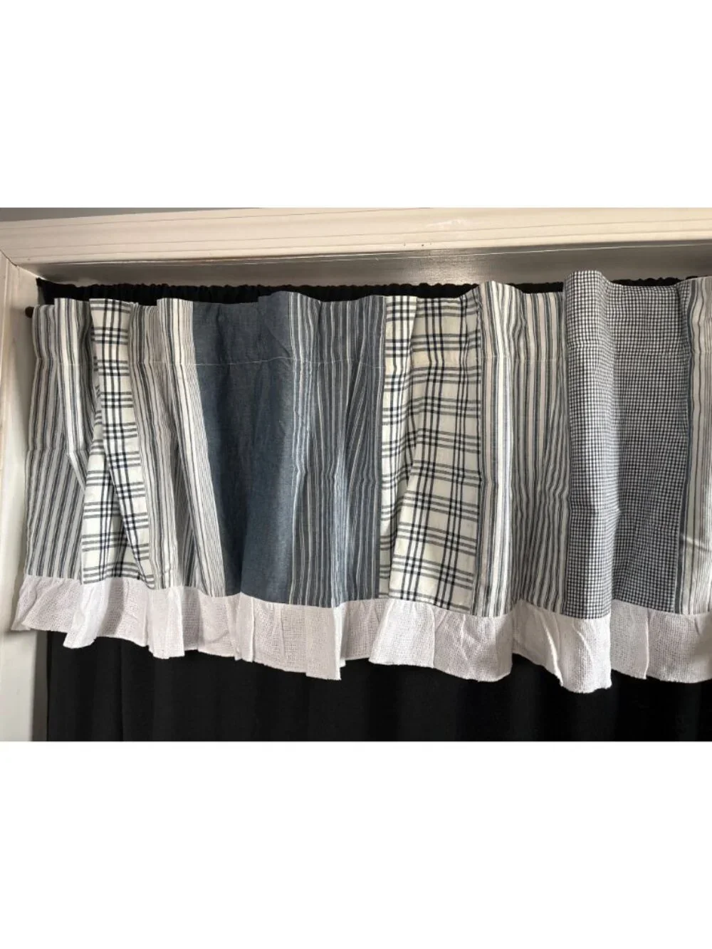 VHC Brands April & Olive Valance Patchwork Stripes/Checks Blue/White 72